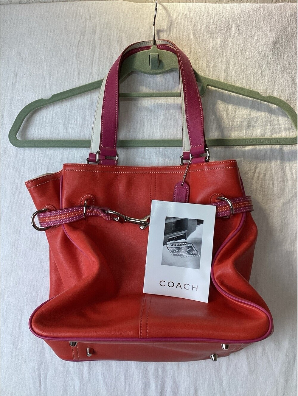 Rare Vintage Authentic Coach 9286 Leather Red Pink Hampton Carryall Tote Bag - N - Picture 6 of 6